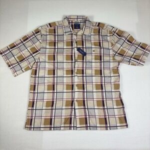 TRUST Linen Rayon Plaid Button-Up Shirt 4X Big & Tall Short Sleeve Khaki
